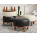 Pouf en bois avec dessus en cuir spécial chaise en bois massif